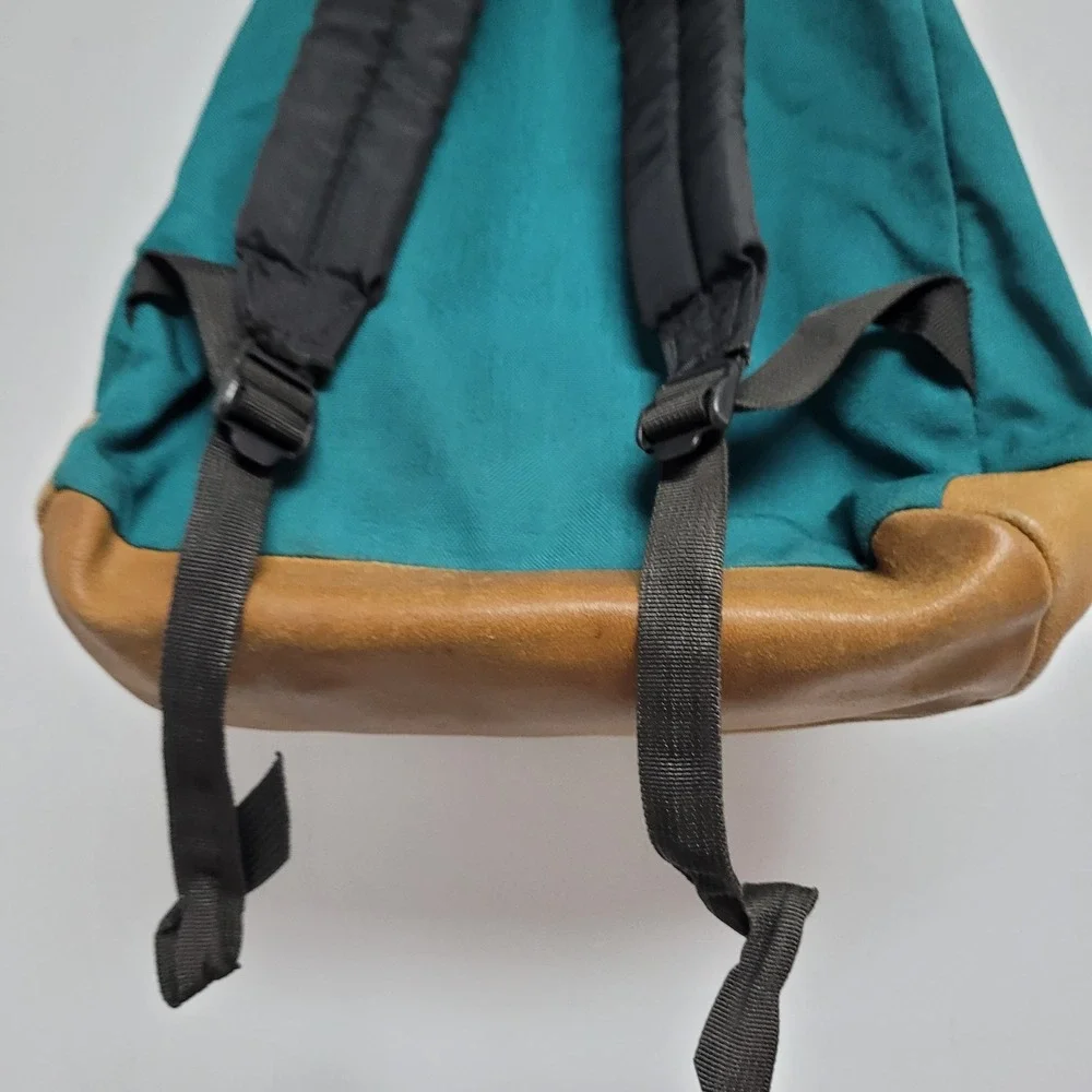 Vintage Jansport Rucksack Green Outdoor Backpack USA Made Leather Accents